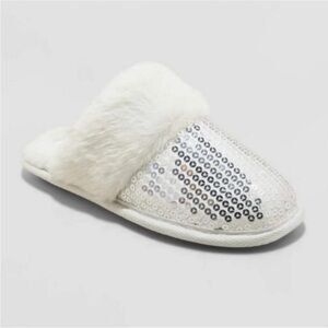 New! Auden White/Silver sequin Slippers. Medium. 7/8